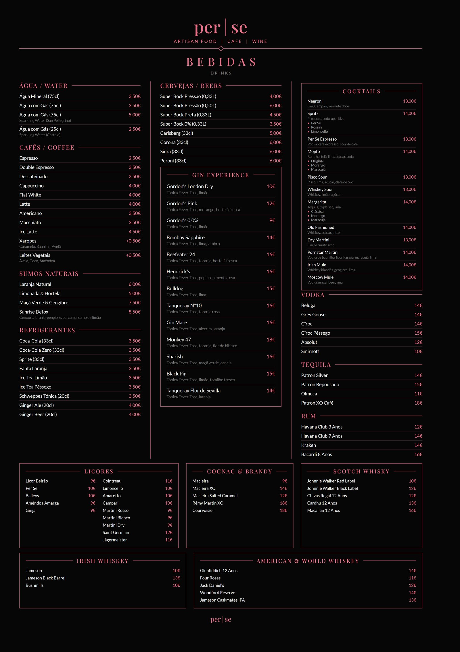 Carta de Bebidas — Drinks Menu