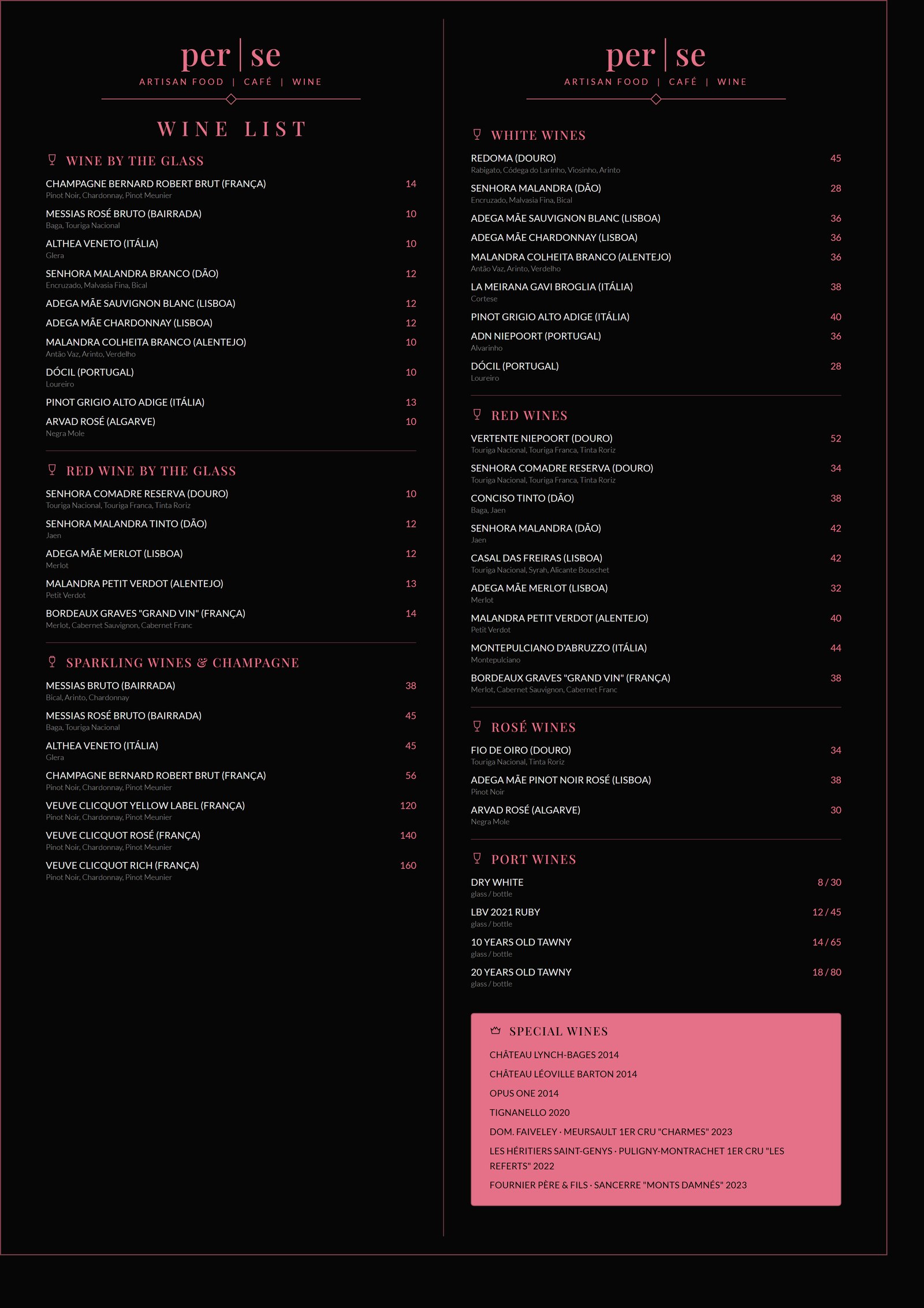 Carta de Vinhos — Wine List