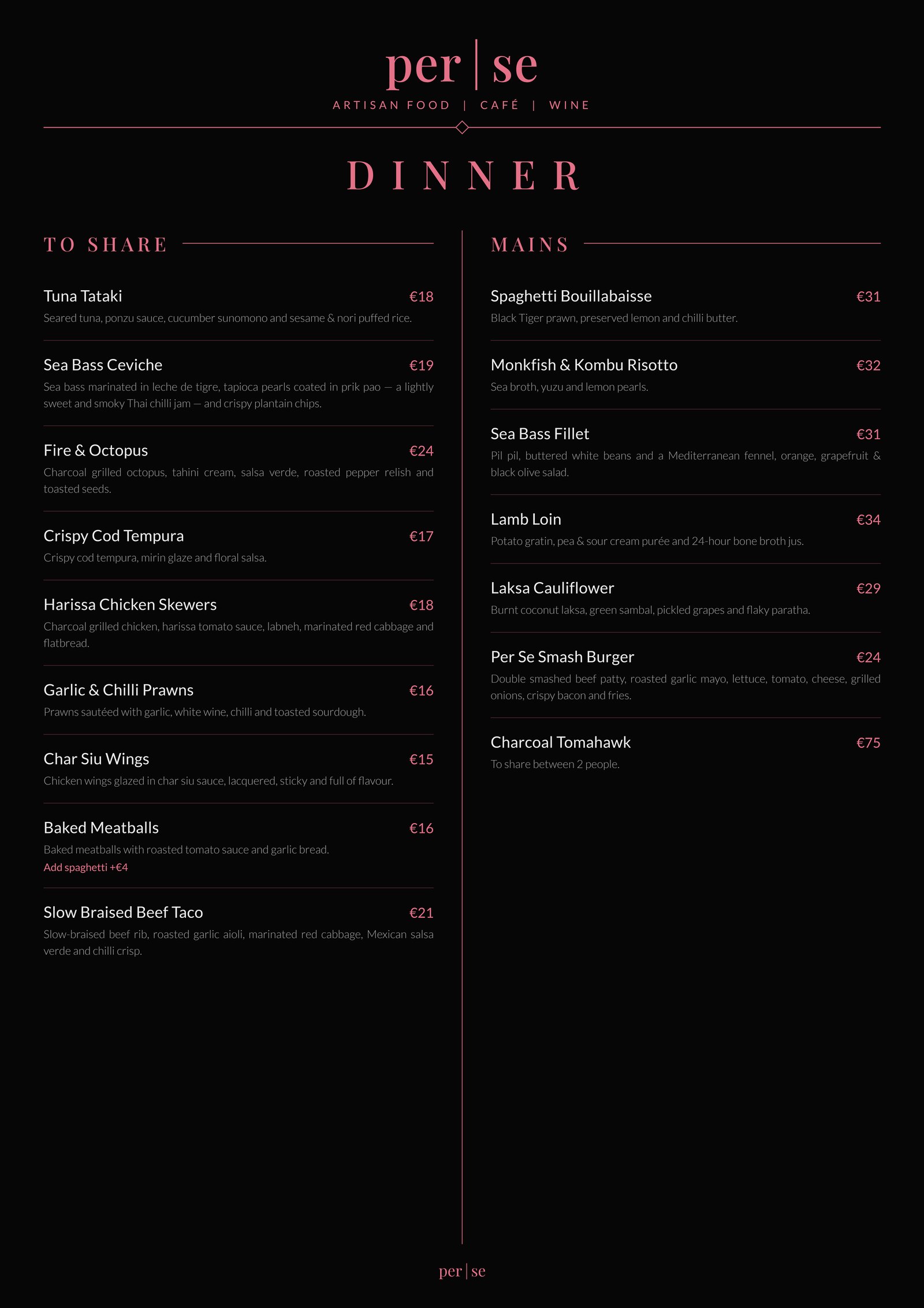 Dinner Menu EN — front