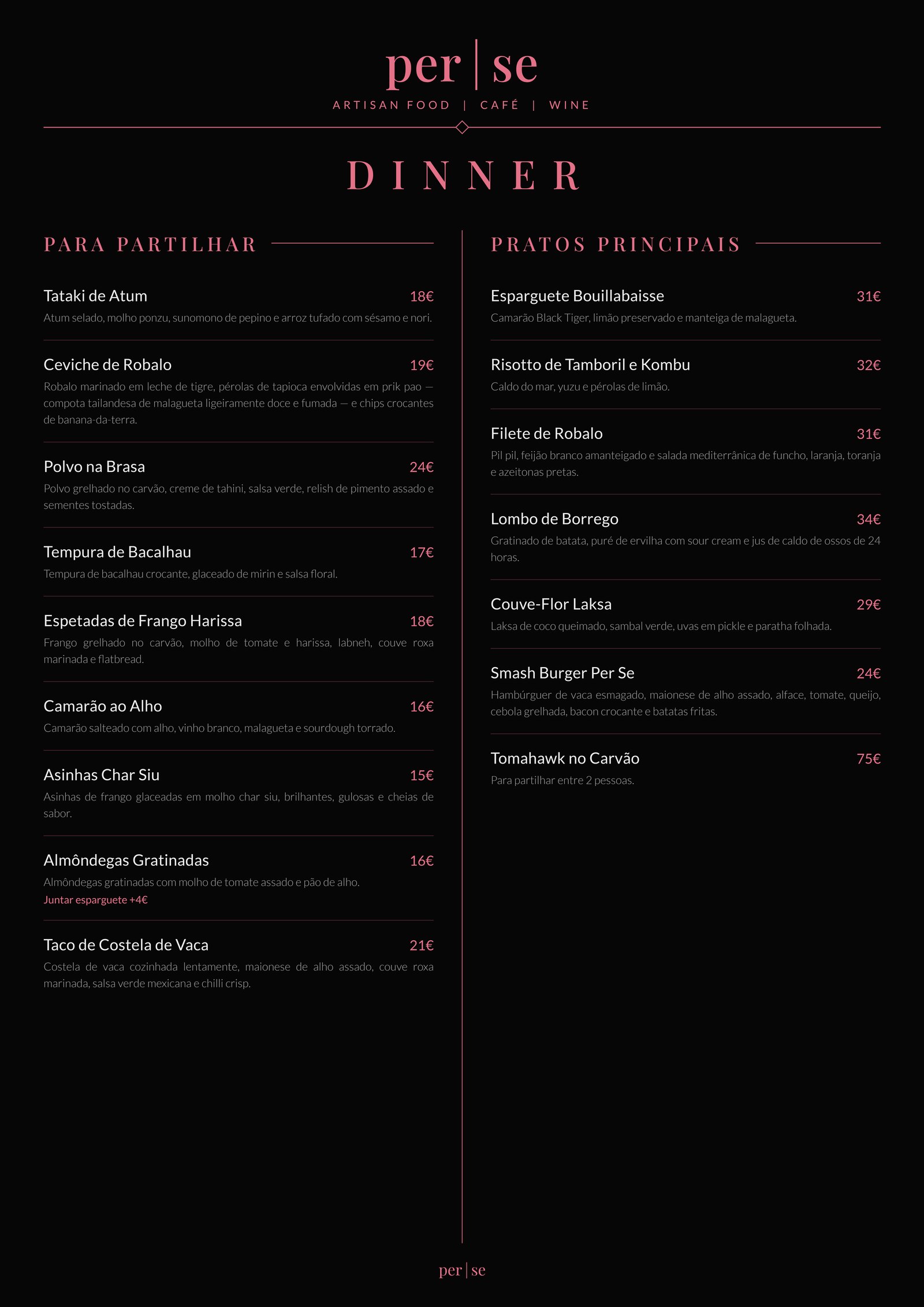 Menu de Jantar PT — frente