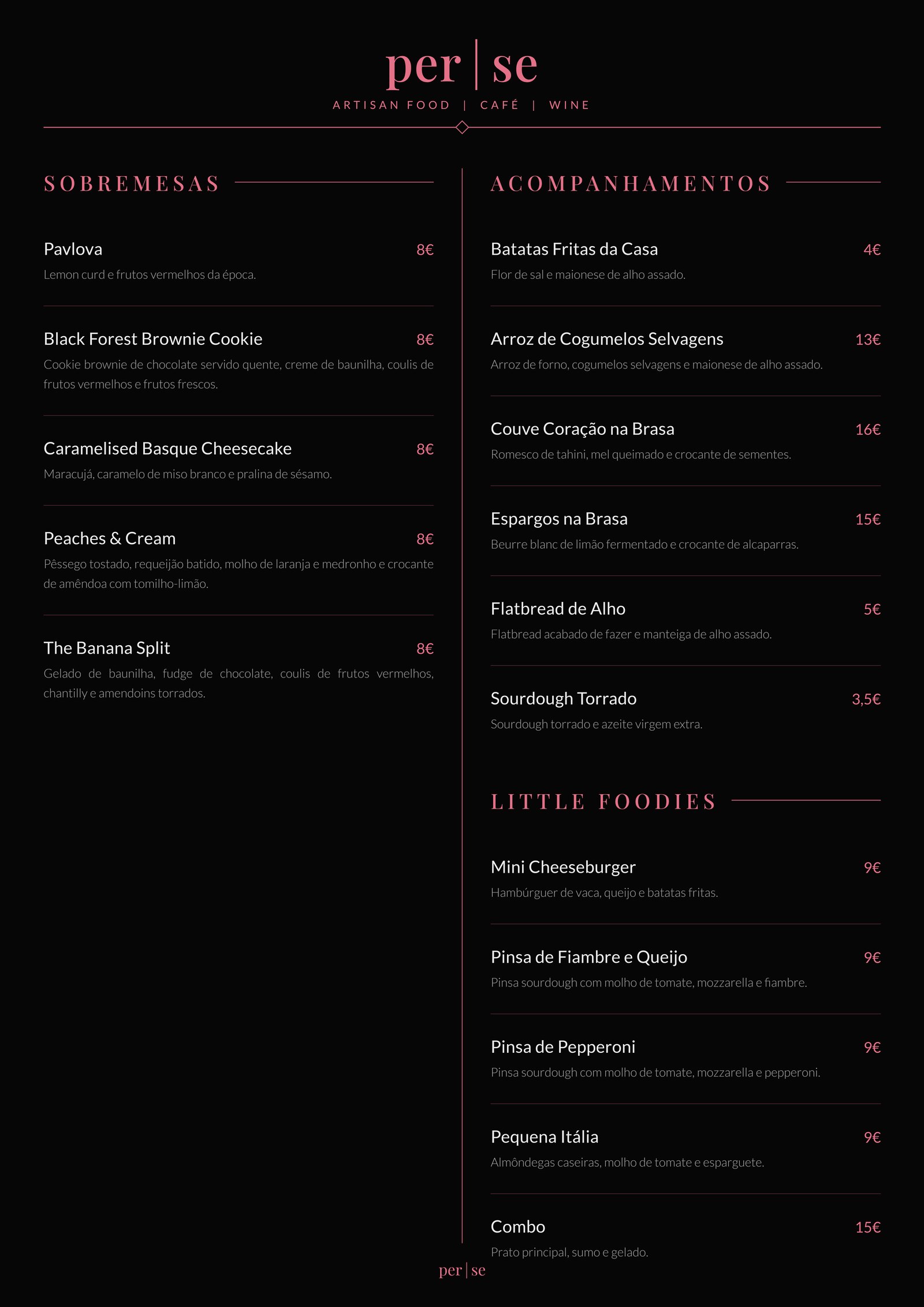 Menu de Jantar PT — verso