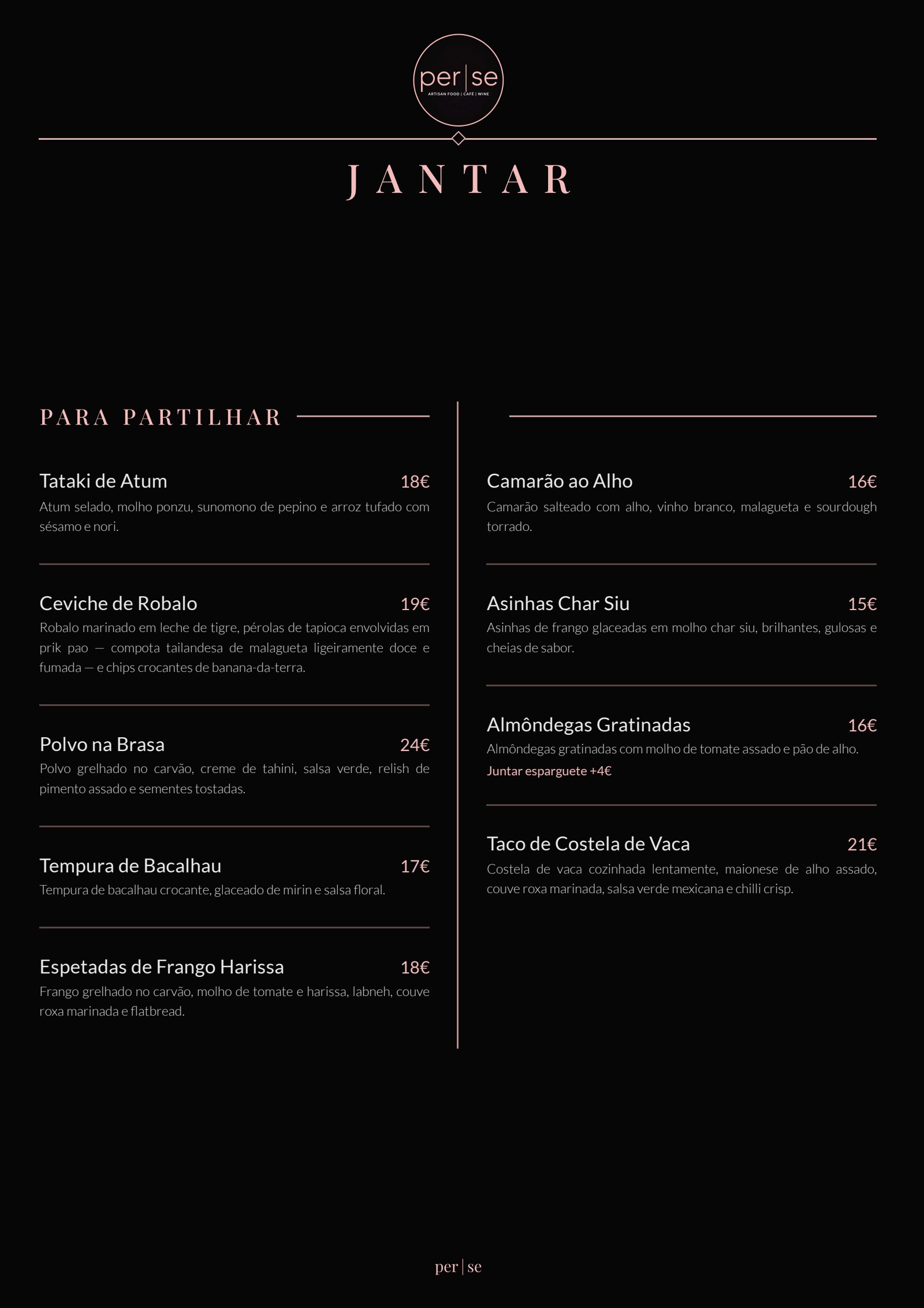 Menu Jantar PT — frente